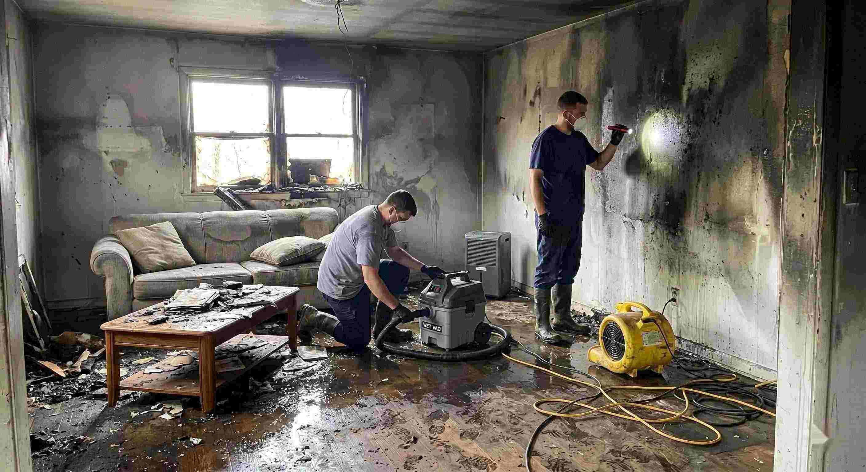 Top-rated fire damage restoration cleanup with water removal and smoke damage repair in Flint home