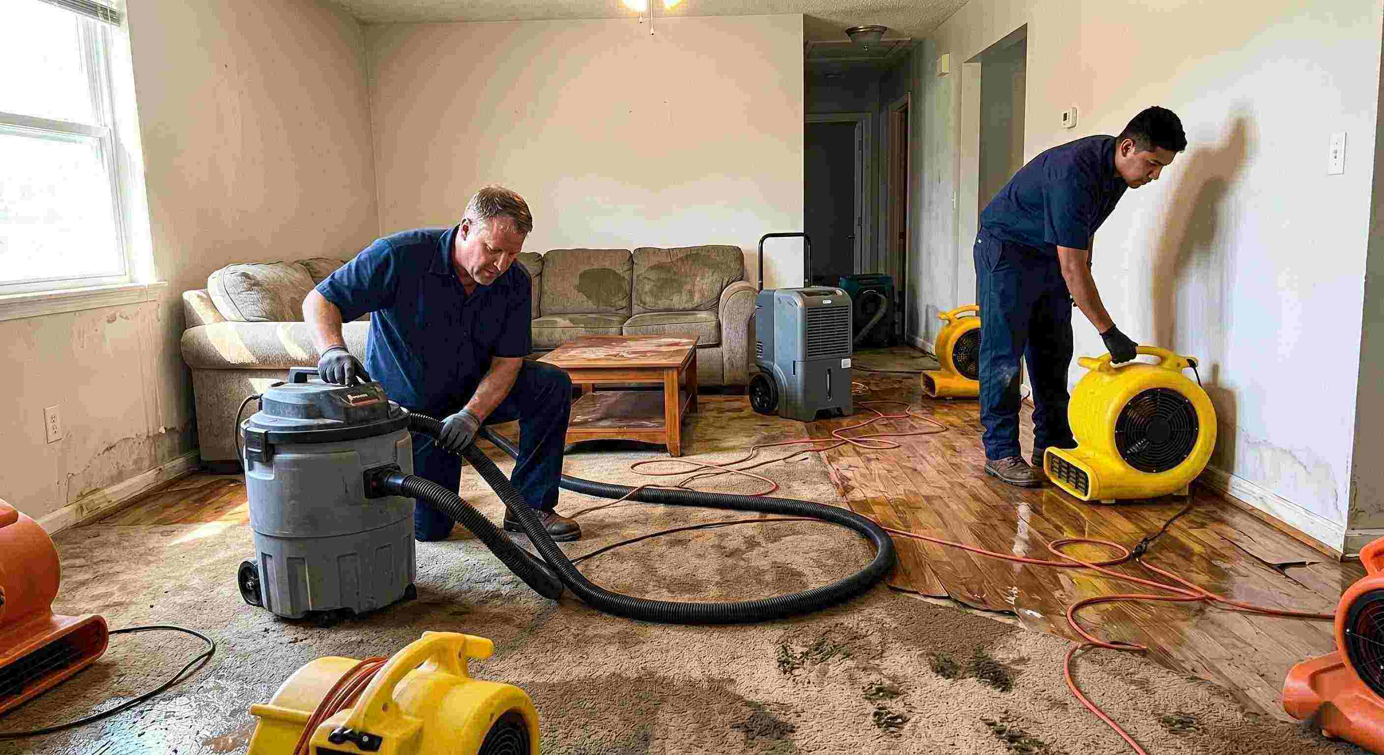 Reliable water extraction and drying service in Flint removing standing water and moisture from flooded home interior